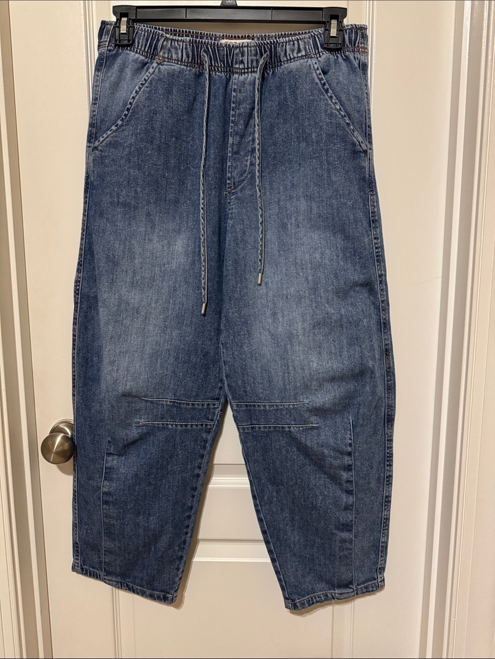 Oat New York Relaxed Indigo Drawstring Cropped Denim Pants